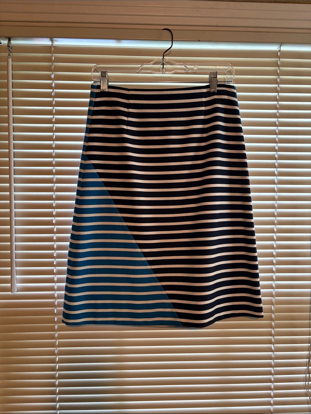 I Crew Stripes Navy and White A-Line Skirt with Teal Accent